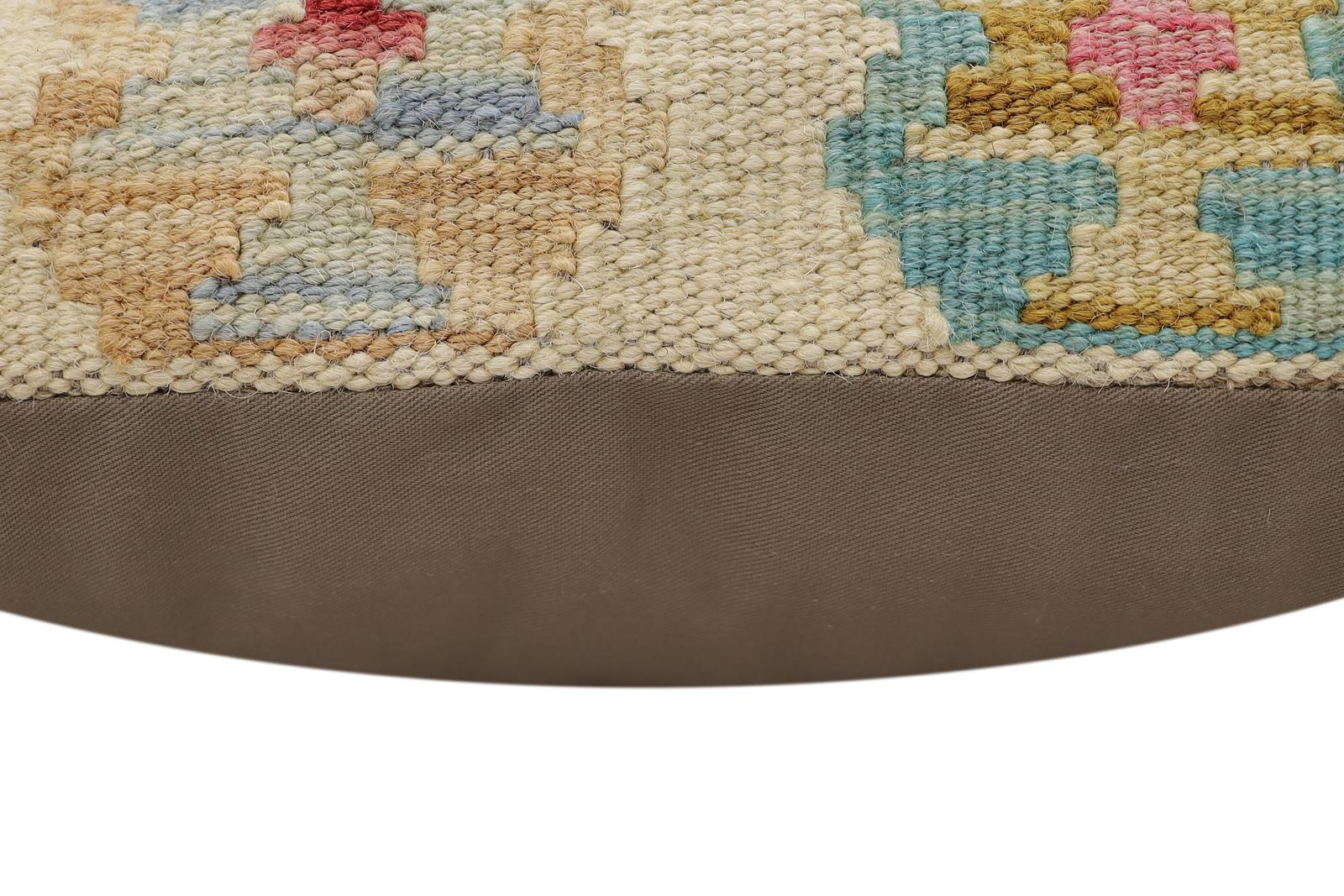 handmade Traditional Pillow Beige Red Hand-Woven SQUARE 100% WOOL Hand woven turkish pillow2' x 2'