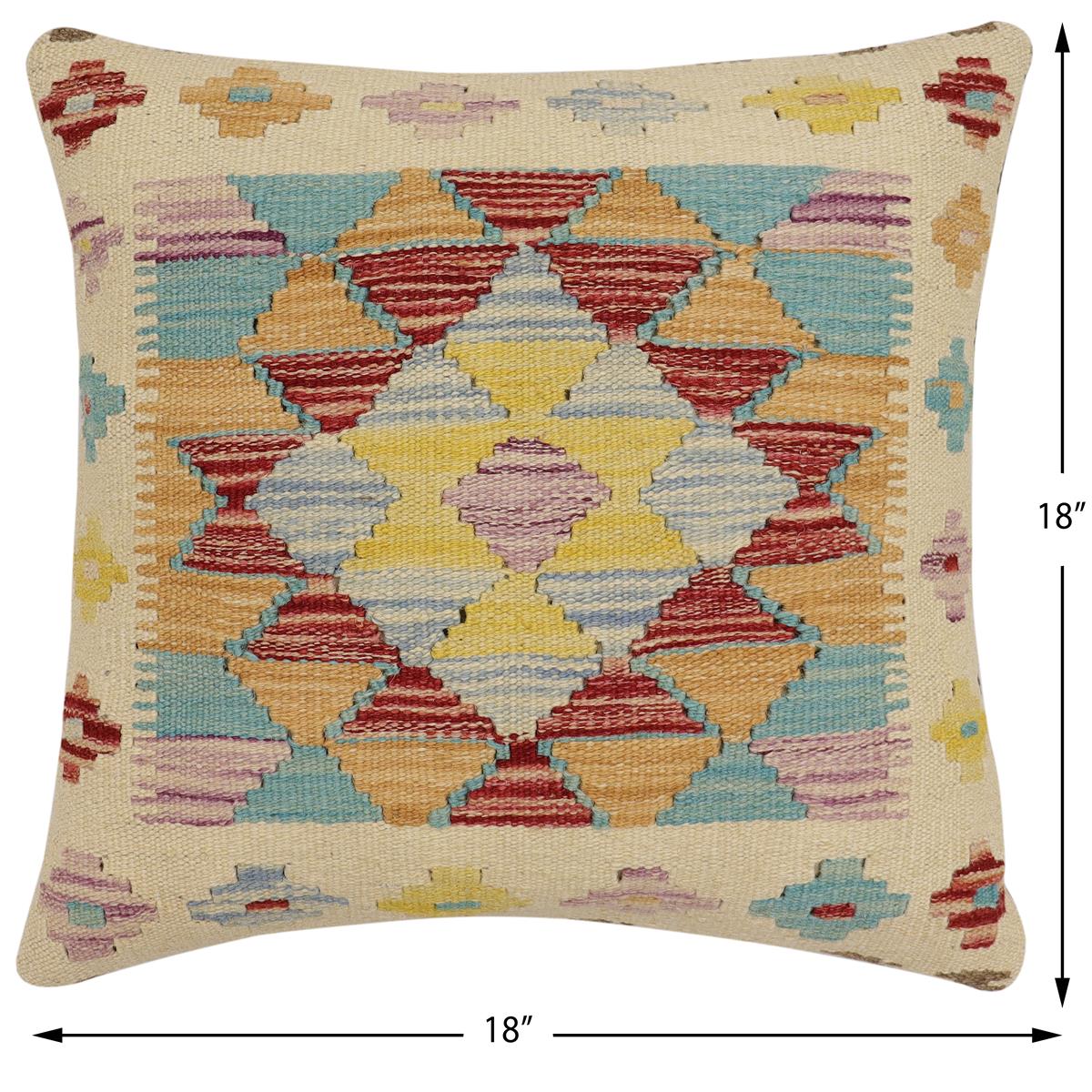handmade Traditional Pillow Beige Rust Hand-Woven SQUARE 100% WOOL Hand woven turkish pillow2' x 2'
