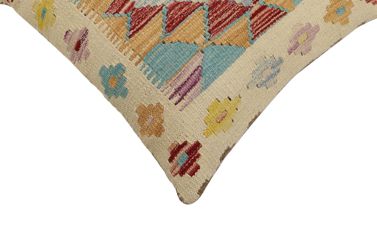 handmade Traditional Pillow Beige Rust Hand-Woven SQUARE 100% WOOL Hand woven turkish pillow2' x 2'