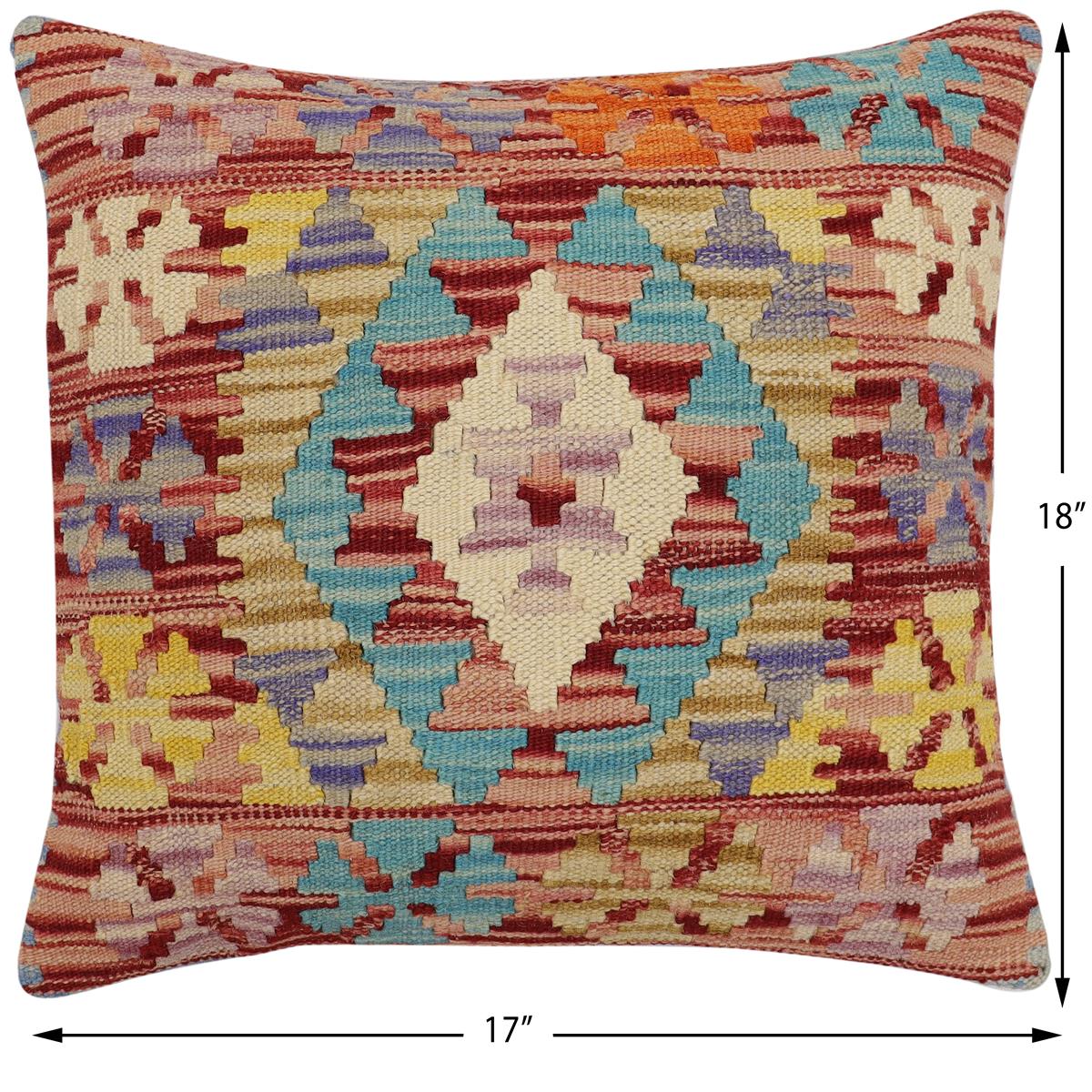 handmade Traditional Pillow Red Blue Hand-Woven SQUARE 100% WOOL  Hand woven turkish pillow  2 x 2