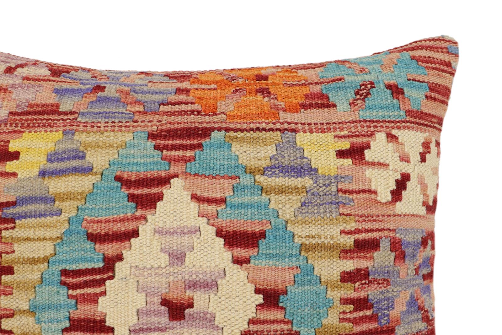 handmade Traditional Pillow Red Blue Hand-Woven SQUARE 100% WOOL  Hand woven turkish pillow  2 x 2