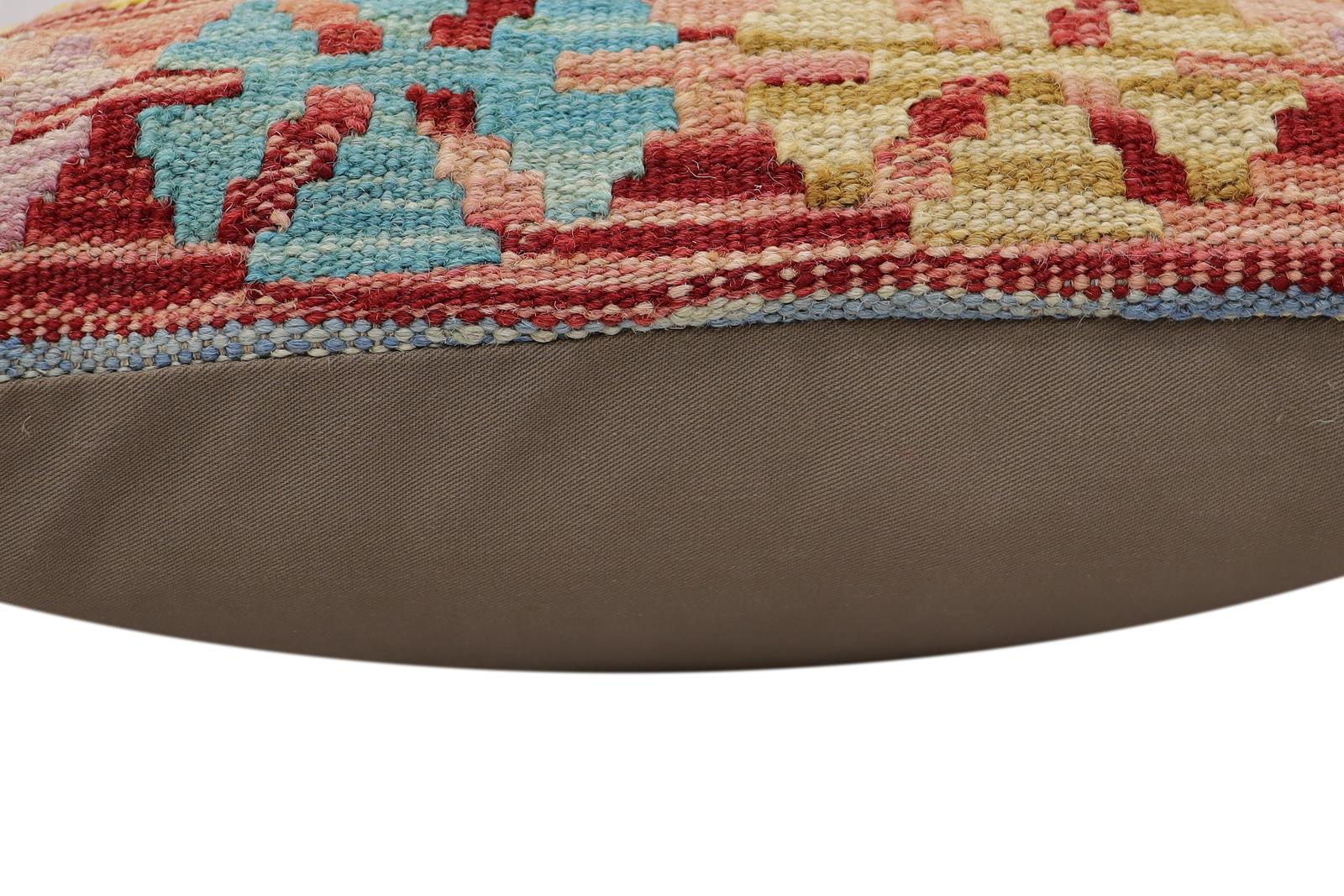 handmade Traditional Pillow Red Blue Hand-Woven SQUARE 100% WOOL  Hand woven turkish pillow  2 x 2