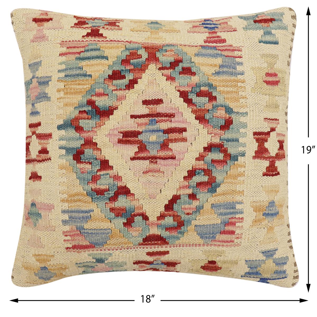 handmade Traditional Pillow Beige Red Hand-Woven SQUARE 100% WOOL  Hand woven turkish pillow  2 x 2