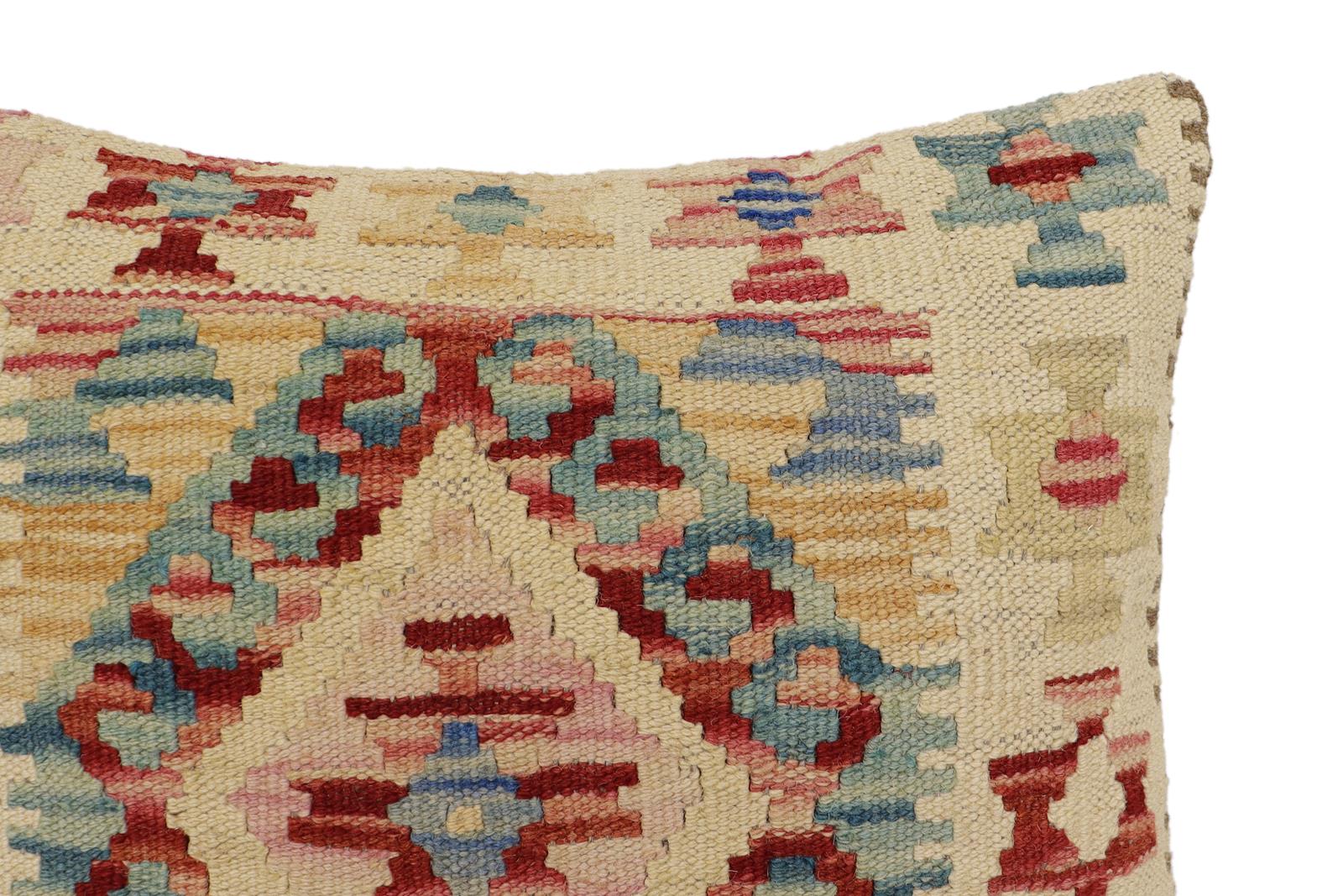 handmade Traditional Pillow Beige Red Hand-Woven SQUARE 100% WOOL  Hand woven turkish pillow  2 x 2