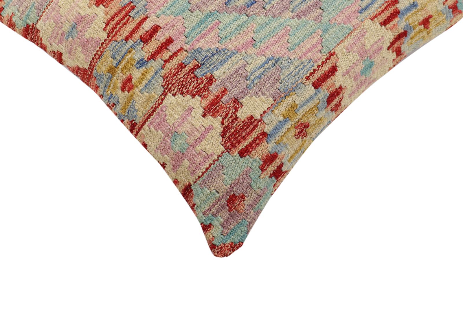 handmade Traditional Pillow Red Blue Hand-Woven SQUARE 100% WOOL  Hand woven turkish pillow  2 x 2