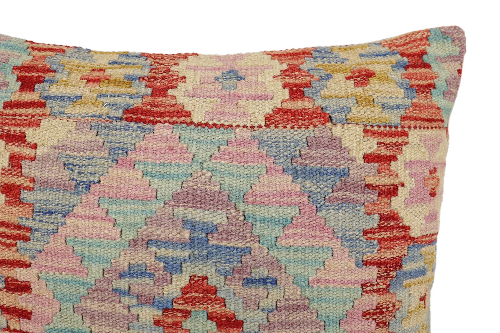 handmade Traditional Pillow Red Blue Hand-Woven SQUARE 100% WOOL  Hand woven turkish pillow  2 x 2