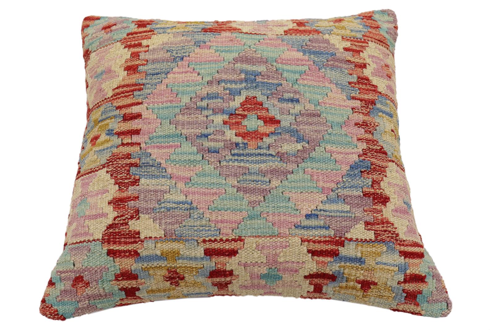 handmade Traditional Pillow Red Blue Hand-Woven SQUARE 100% WOOL  Hand woven turkish pillow  2 x 2