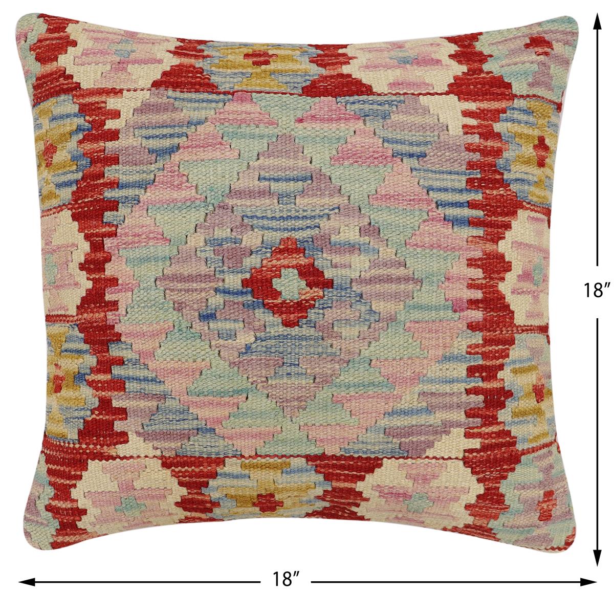 handmade Traditional Pillow Red Blue Hand-Woven SQUARE 100% WOOL Hand woven turkish pillow2' x 2'