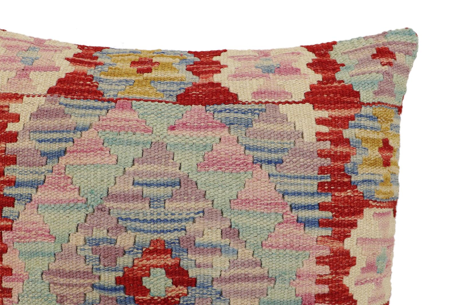 handmade Traditional Pillow Red Blue Hand-Woven SQUARE 100% WOOL Hand woven turkish pillow2' x 2'