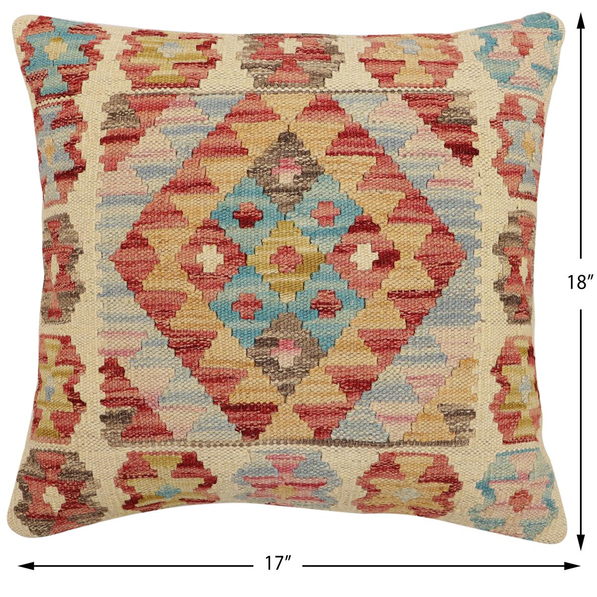 handmade Traditional Pillow Red Blue Hand-Woven SQUARE 100% WOOL  Hand woven turkish pillow  2 x 2