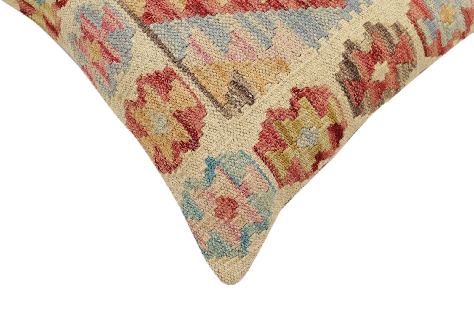 handmade Traditional Pillow Red Blue Hand-Woven SQUARE 100% WOOL  Hand woven turkish pillow  2 x 2