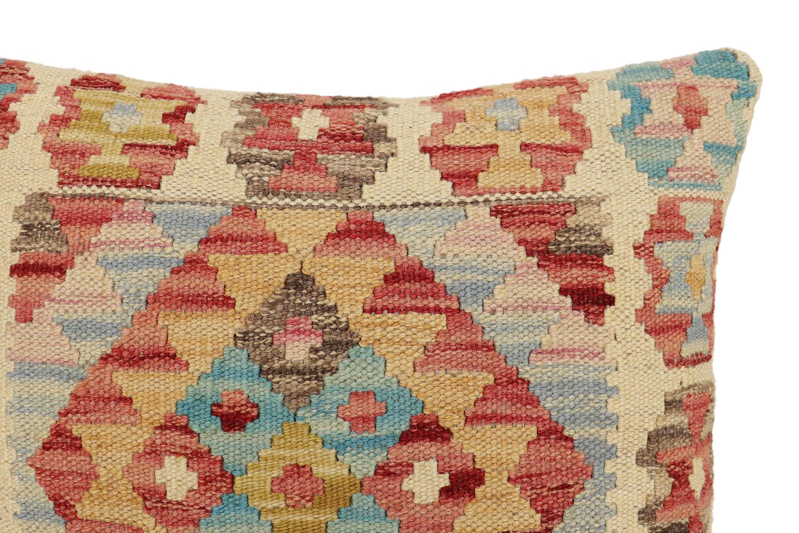 handmade Traditional Pillow Red Blue Hand-Woven SQUARE 100% WOOL  Hand woven turkish pillow  2 x 2