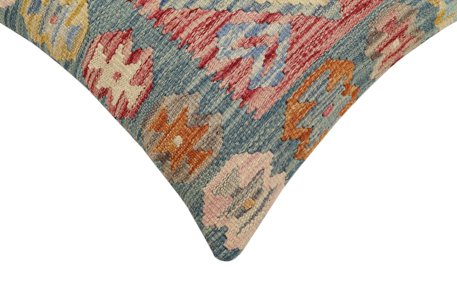 handmade Traditional Pillow Blue Red Hand-Woven SQUARE 100% WOOL  Hand woven turkish pillow  2 x 2