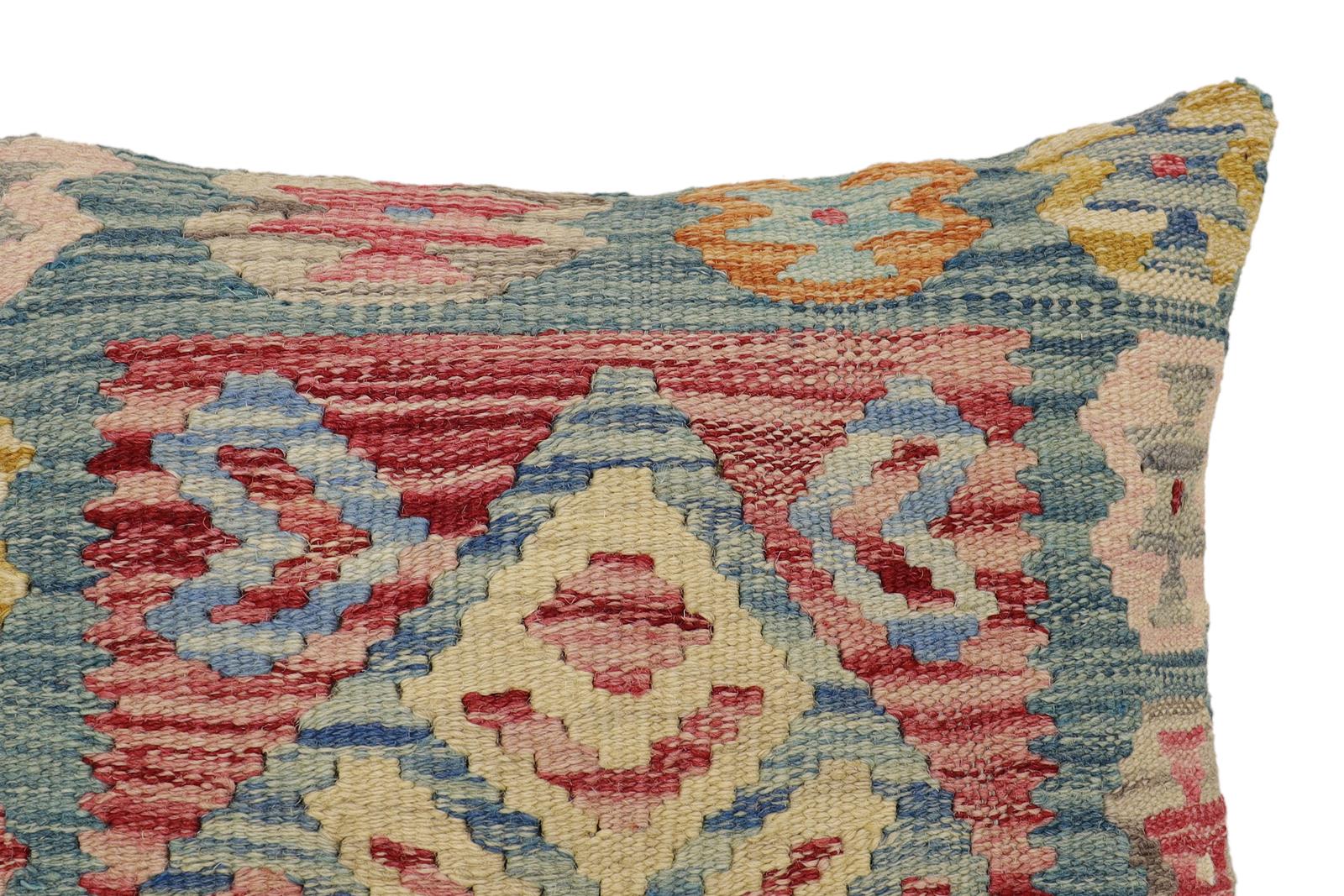 handmade Traditional Pillow Blue Red Hand-Woven SQUARE 100% WOOL  Hand woven turkish pillow  2 x 2