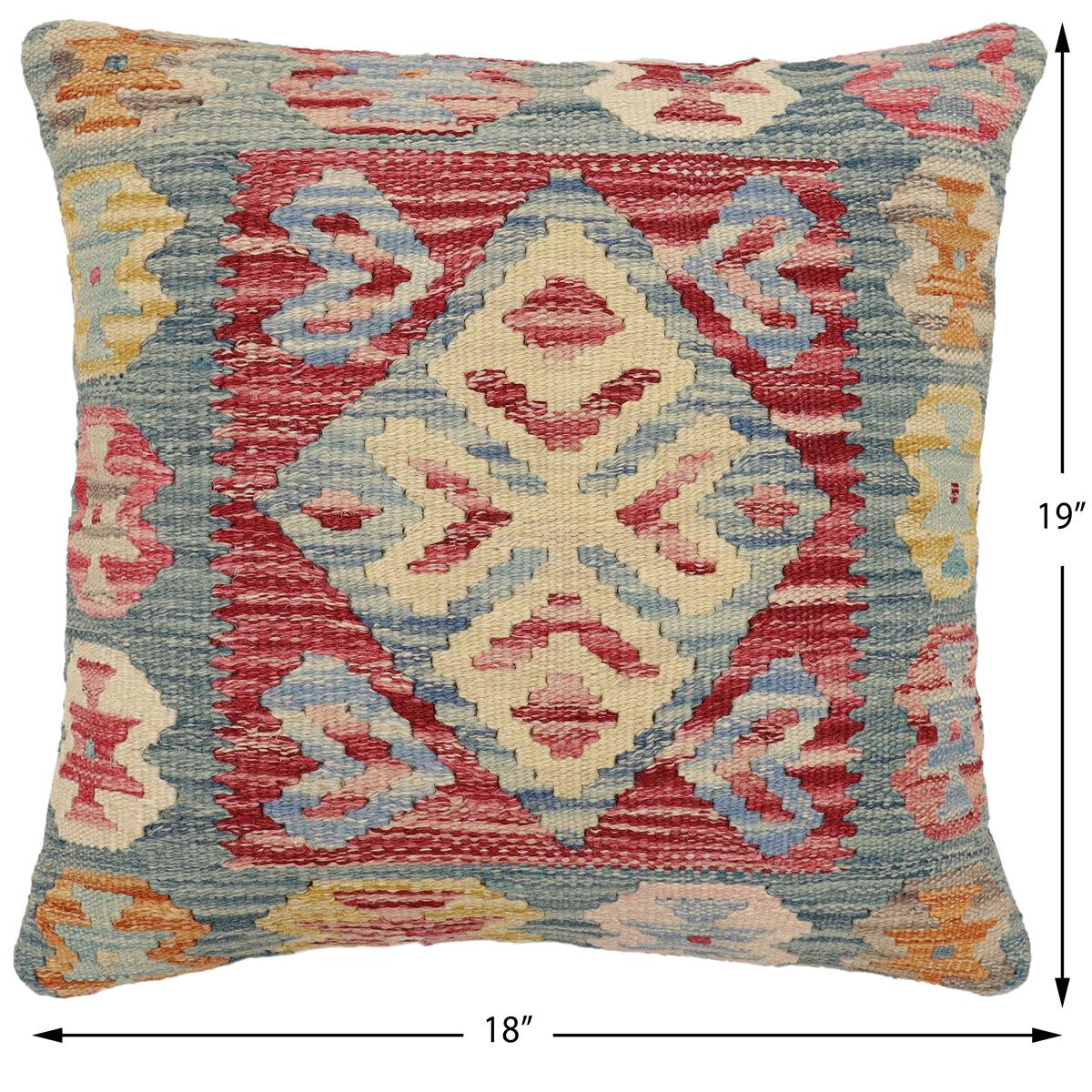 handmade Traditional Pillow Blue Red Hand-Woven SQUARE 100% WOOL  Hand woven turkish pillow  2 x 2