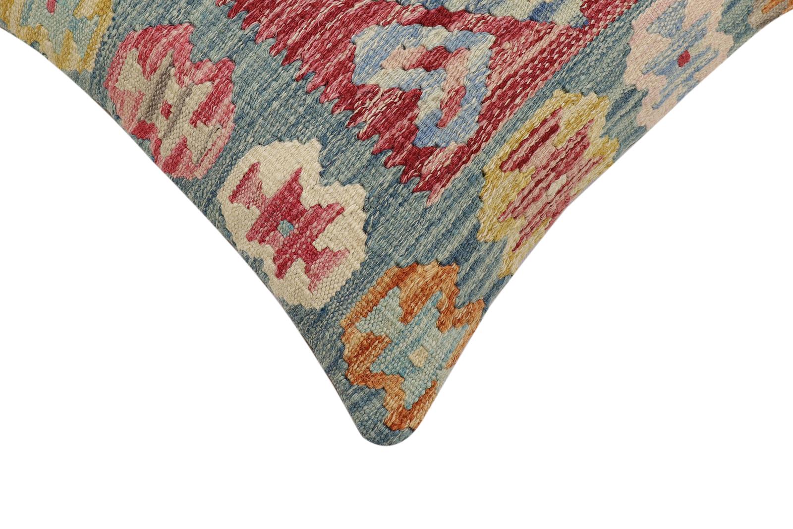 handmade Traditional Pillow Blue Red Hand-Woven SQUARE 100% WOOL  Hand woven turkish pillow  2 x 2