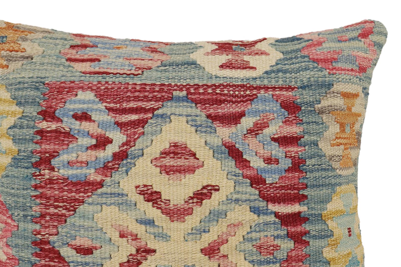 handmade Traditional Pillow Blue Red Hand-Woven SQUARE 100% WOOL  Hand woven turkish pillow  2 x 2
