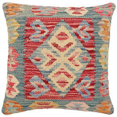handmade Traditional Pillow Blue Red Hand-Woven SQUARE 100% WOOL  Hand woven turkish pillow  2 x 2