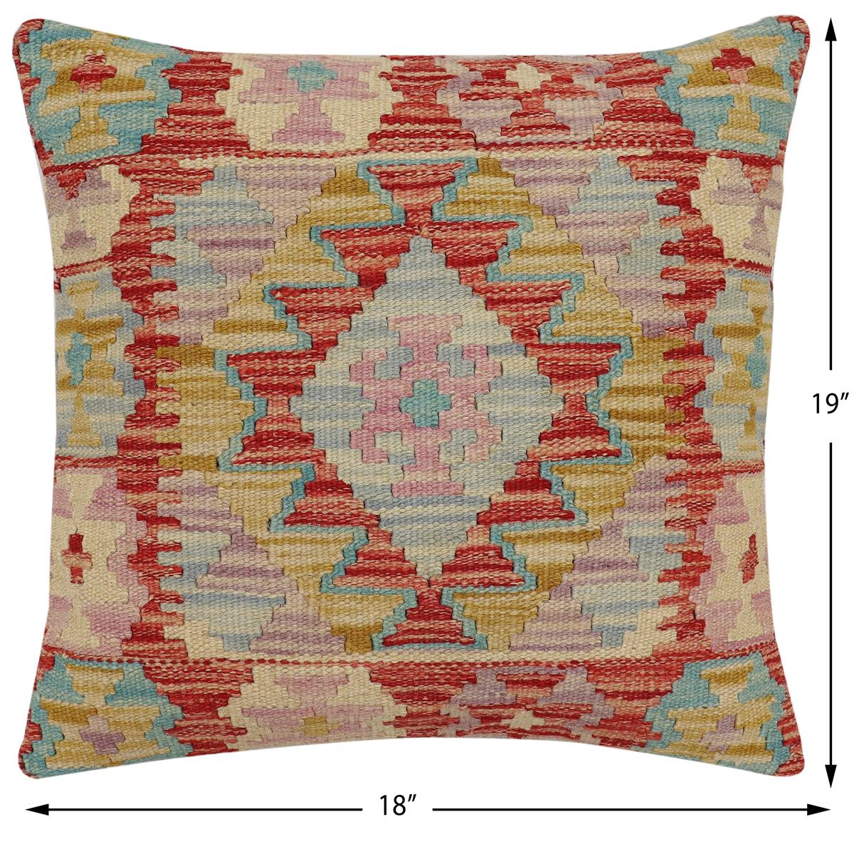 handmade Traditional Pillow Red Blue Hand-Woven SQUARE 100% WOOL  Hand woven turkish pillow  2 x 2