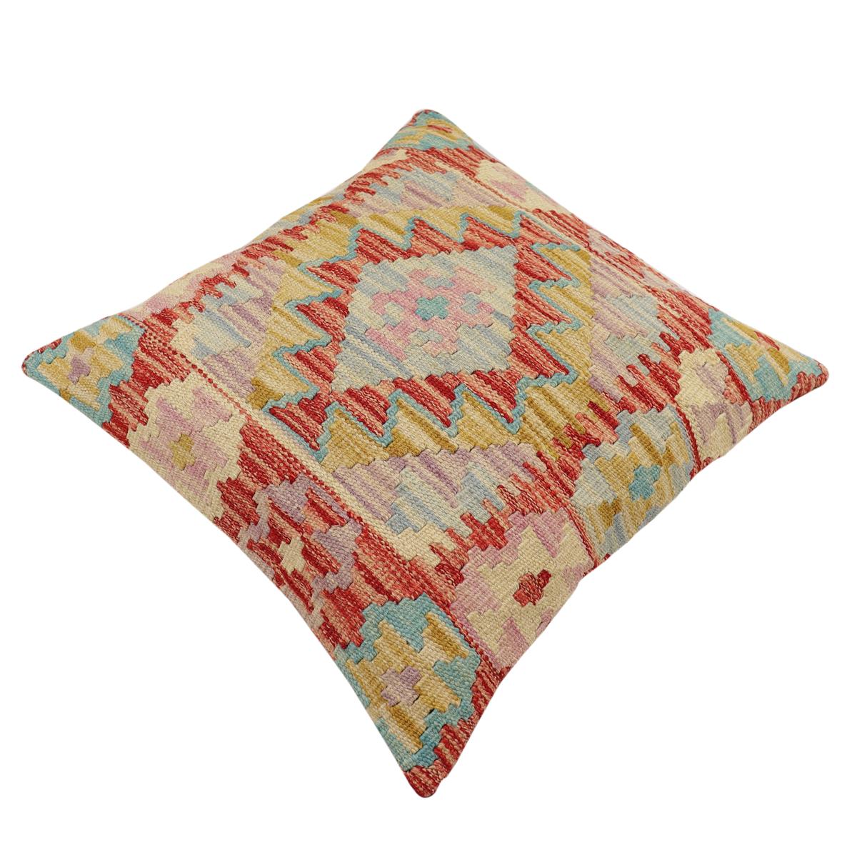 handmade Traditional Pillow Red Blue Hand-Woven SQUARE 100% WOOL  Hand woven turkish pillow  2 x 2