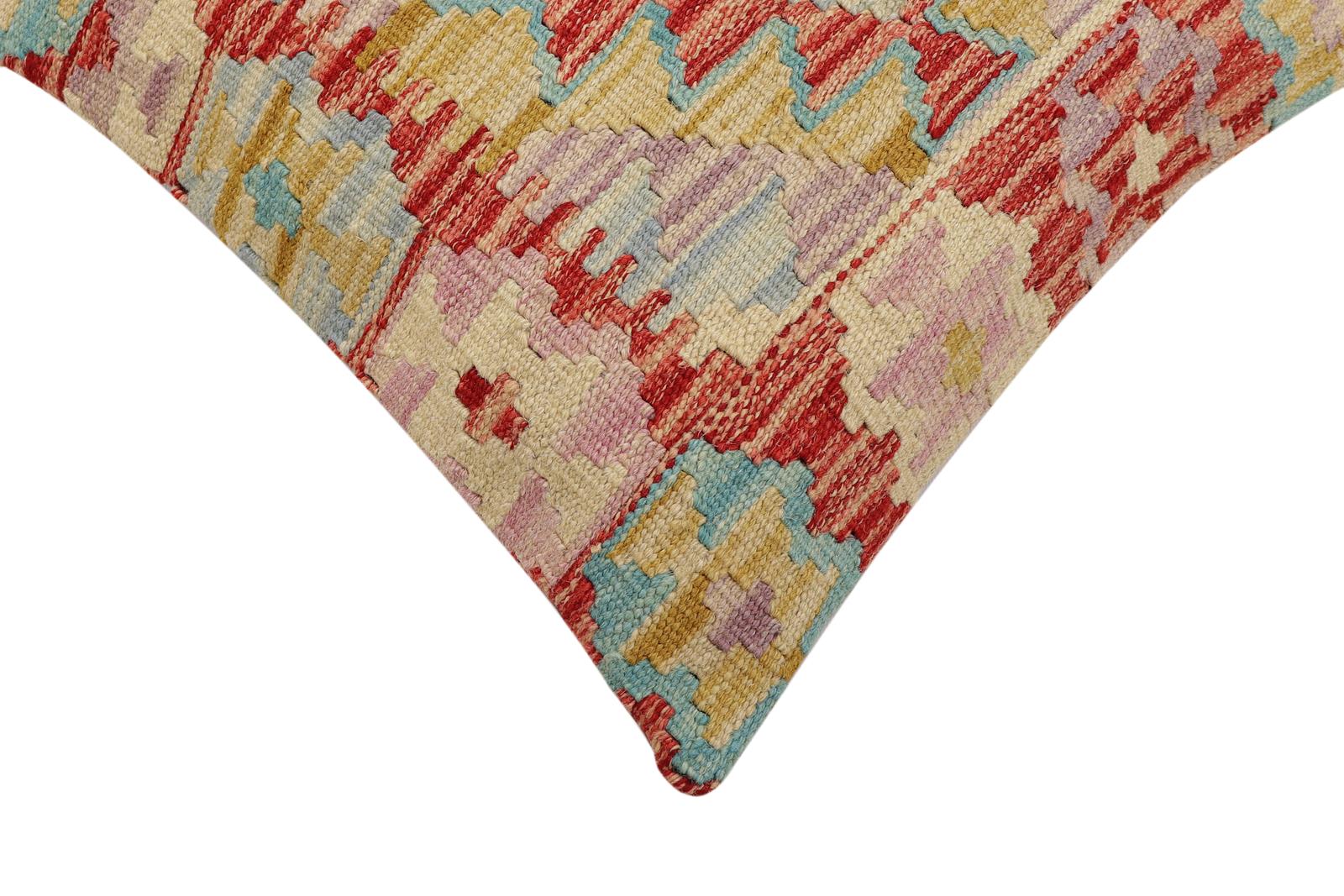 handmade Traditional Pillow Red Blue Hand-Woven SQUARE 100% WOOL  Hand woven turkish pillow  2 x 2