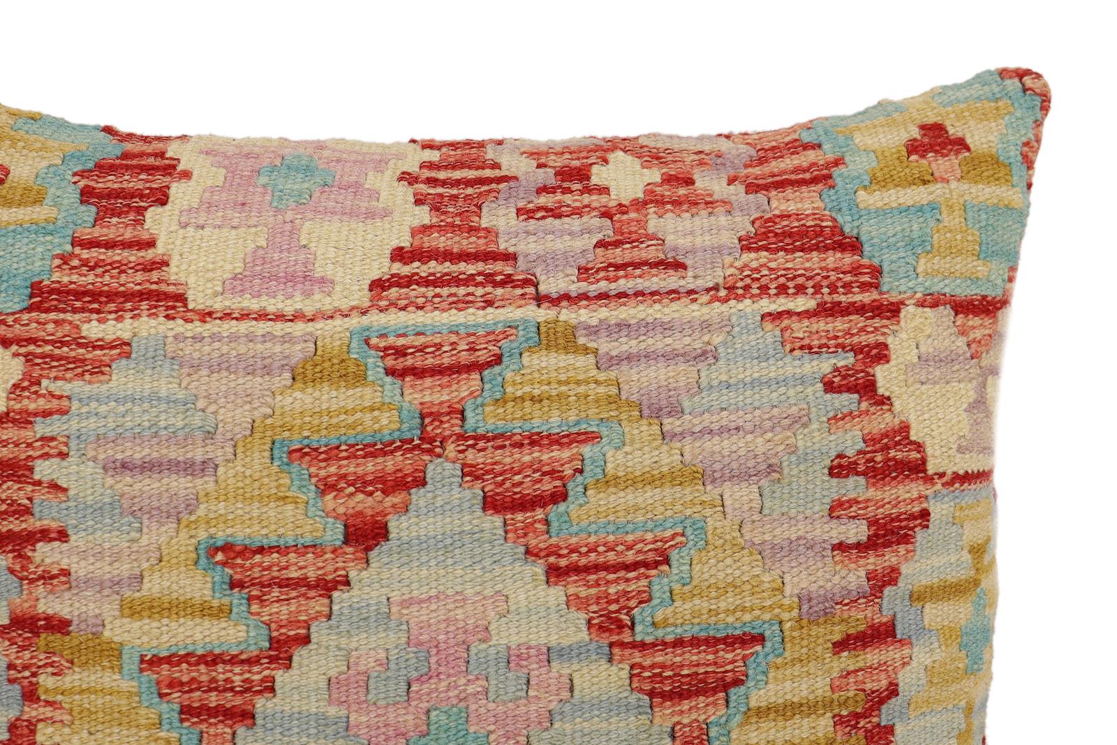 handmade Traditional Pillow Red Blue Hand-Woven SQUARE 100% WOOL  Hand woven turkish pillow  2 x 2