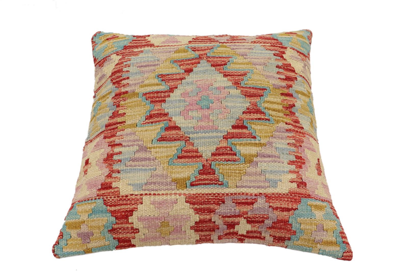 handmade Traditional Pillow Red Blue Hand-Woven SQUARE 100% WOOL  Hand woven turkish pillow  2 x 2