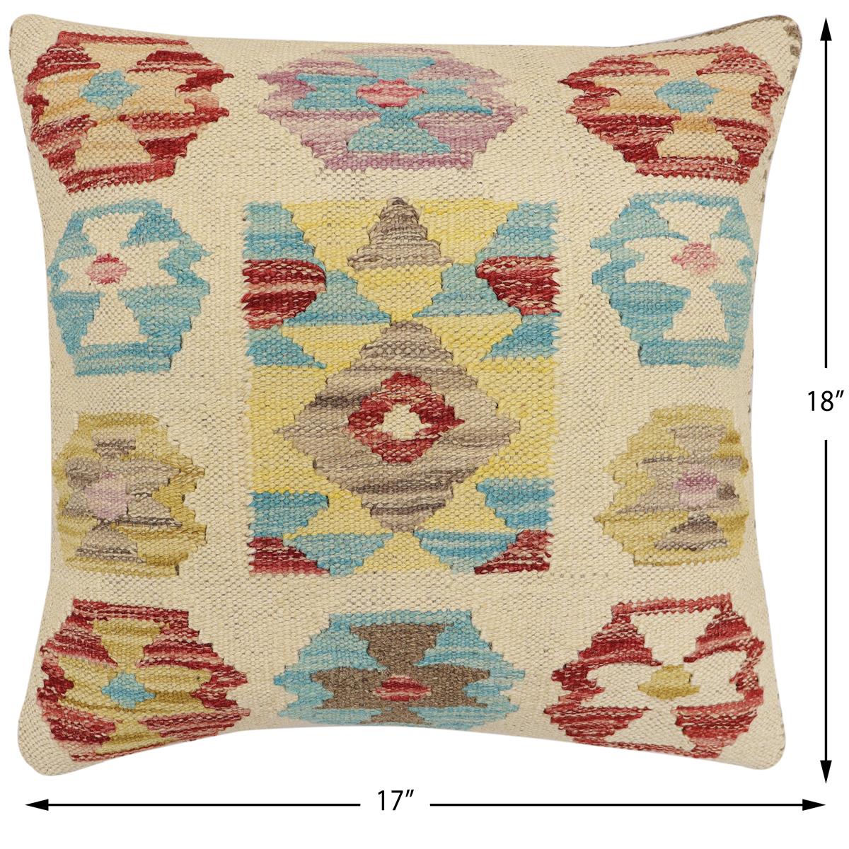 handmade Traditional Pillow Beige Red Hand-Woven SQUARE 100% WOOL  Hand woven turkish pillow  2 x 2
