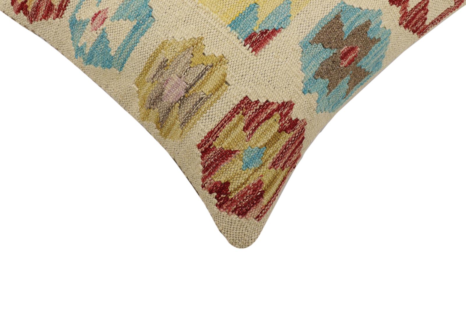 handmade Traditional Pillow Beige Red Hand-Woven SQUARE 100% WOOL  Hand woven turkish pillow  2 x 2