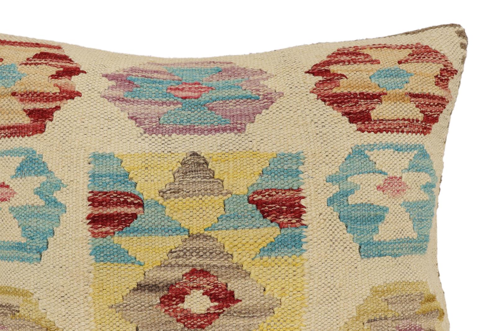 handmade Traditional Pillow Beige Red Hand-Woven SQUARE 100% WOOL  Hand woven turkish pillow  2 x 2