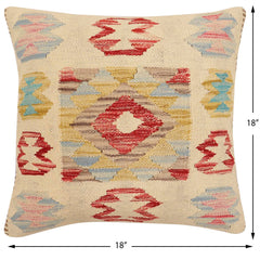 handmade Traditional Pillow Beige Red Hand-Woven SQUARE 100% WOOL Hand woven turkish pillow2' x 2'