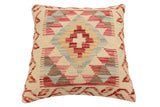 handmade Traditional Pillow Beige Red Hand-Woven SQUARE 100% WOOL Hand woven turkish pillow2' x 2'