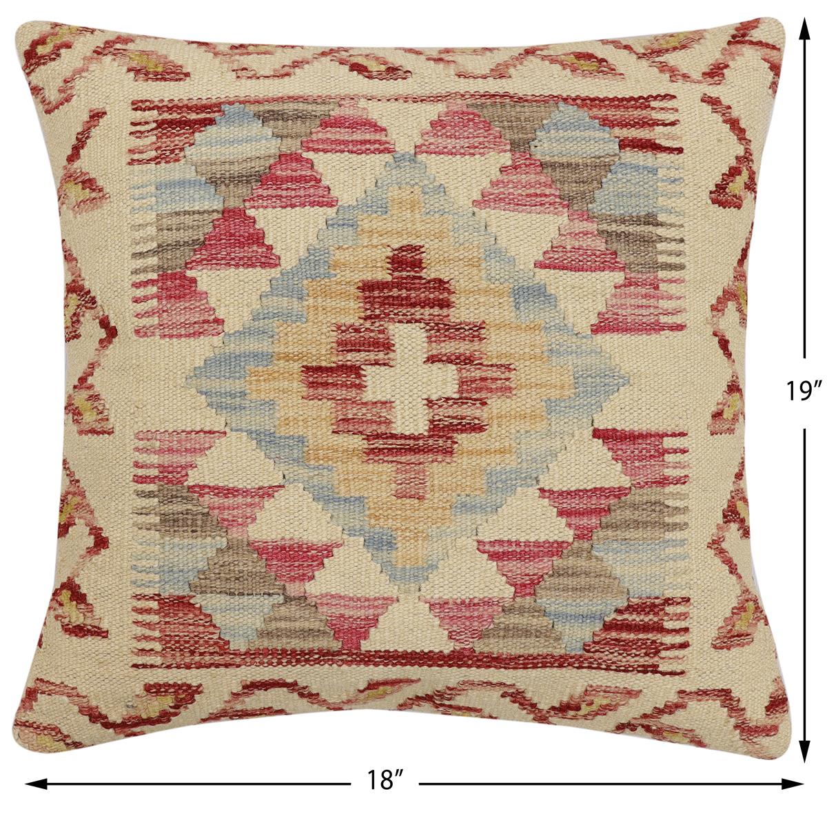 handmade Traditional Pillow Beige Red Hand-Woven SQUARE 100% WOOL  Hand woven turkish pillow  2 x 2
