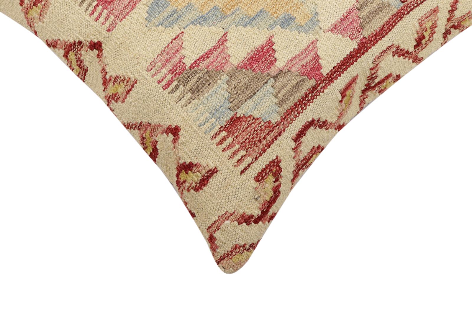 handmade Traditional Pillow Beige Red Hand-Woven SQUARE 100% WOOL  Hand woven turkish pillow  2 x 2