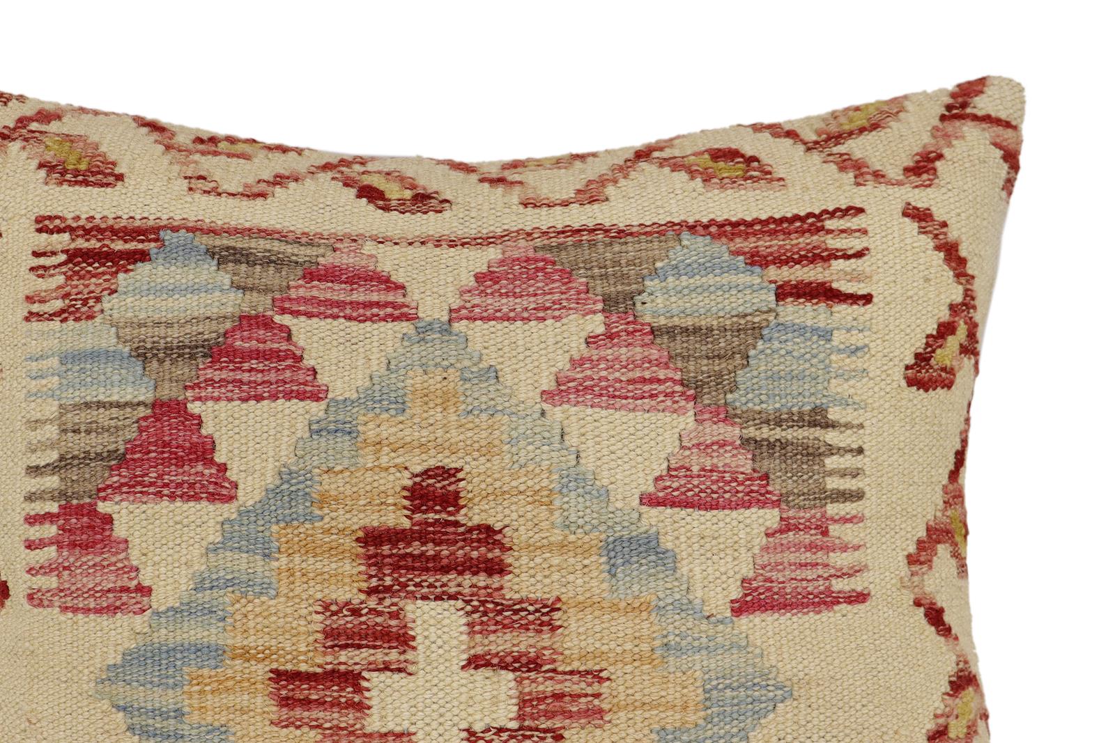 handmade Traditional Pillow Beige Red Hand-Woven SQUARE 100% WOOL  Hand woven turkish pillow  2 x 2