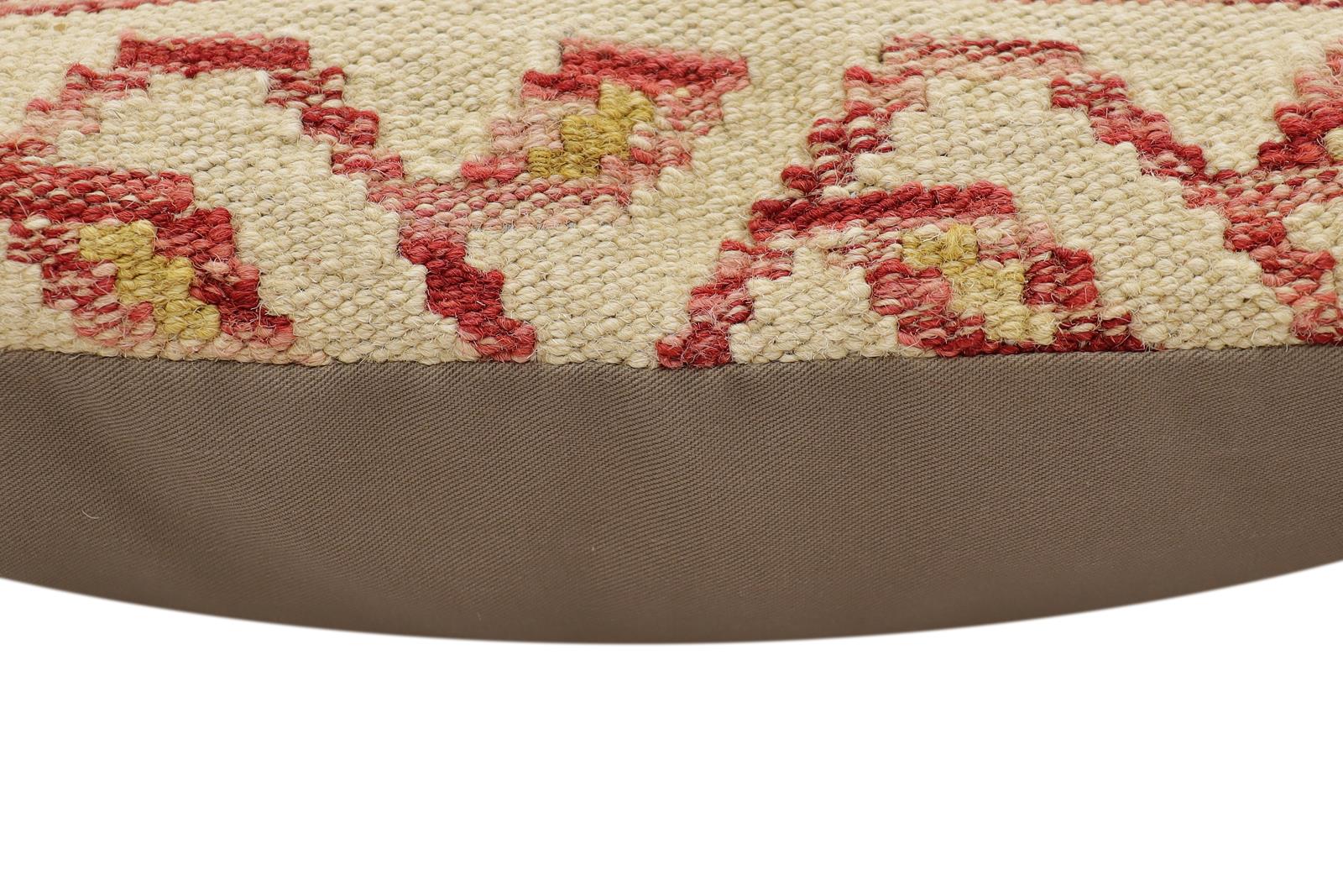 handmade Traditional Pillow Beige Red Hand-Woven SQUARE 100% WOOL  Hand woven turkish pillow  2 x 2