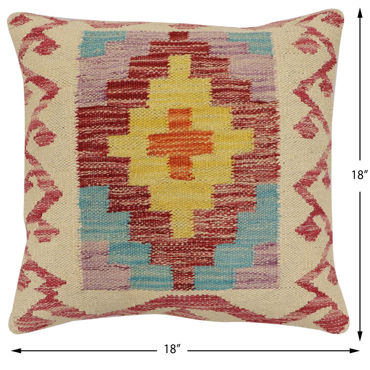 handmade Traditional Pillow Beige Red Hand-Woven SQUARE 100% WOOL Hand woven turkish pillow2' x 2'