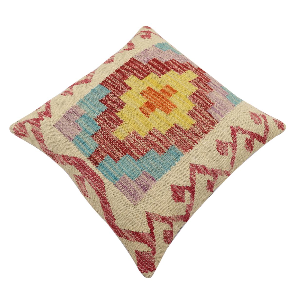 handmade Traditional Pillow Beige Red Hand-Woven SQUARE 100% WOOL Hand woven turkish pillow2' x 2'
