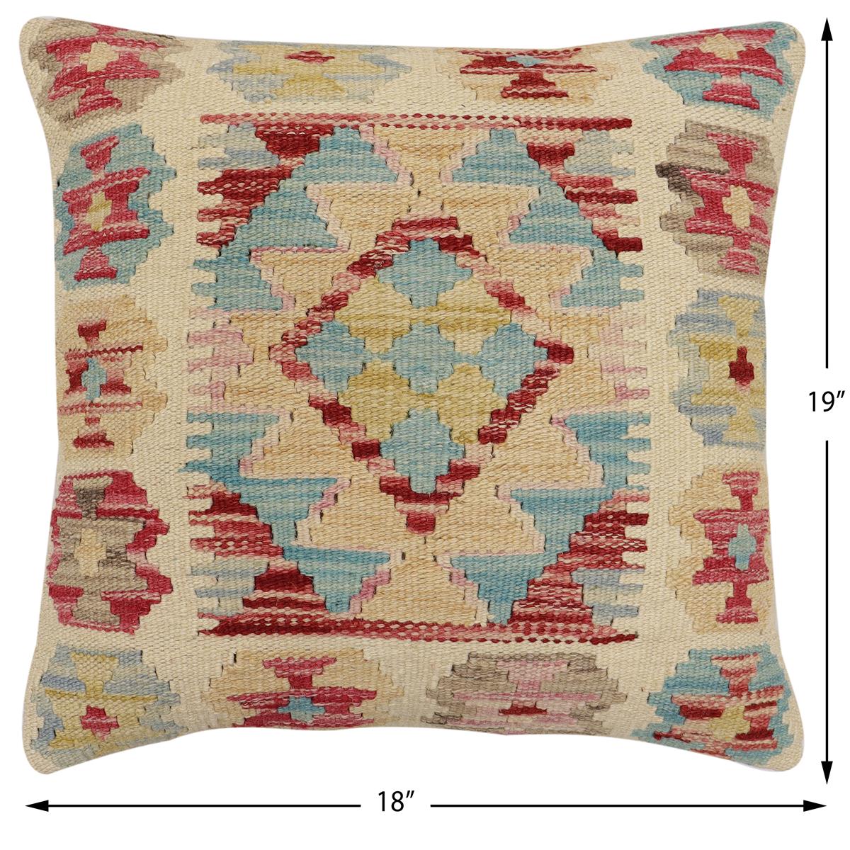 handmade Traditional Pillow Beige Red Hand-Woven SQUARE 100% WOOL  Hand woven turkish pillow  2 x 2