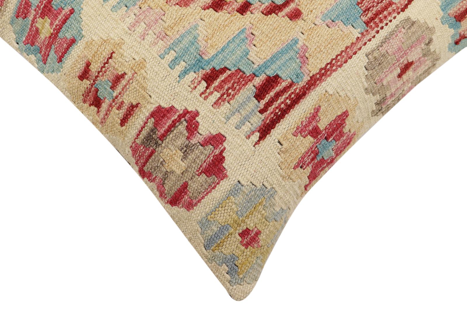 handmade Traditional Pillow Beige Red Hand-Woven SQUARE 100% WOOL  Hand woven turkish pillow  2 x 2