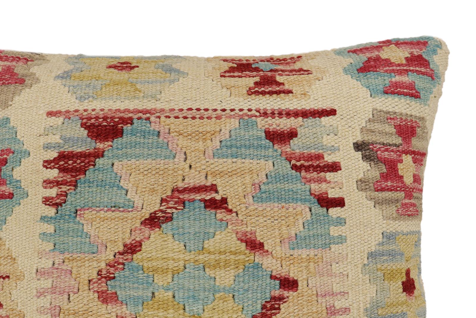 handmade Traditional Pillow Beige Red Hand-Woven SQUARE 100% WOOL  Hand woven turkish pillow  2 x 2