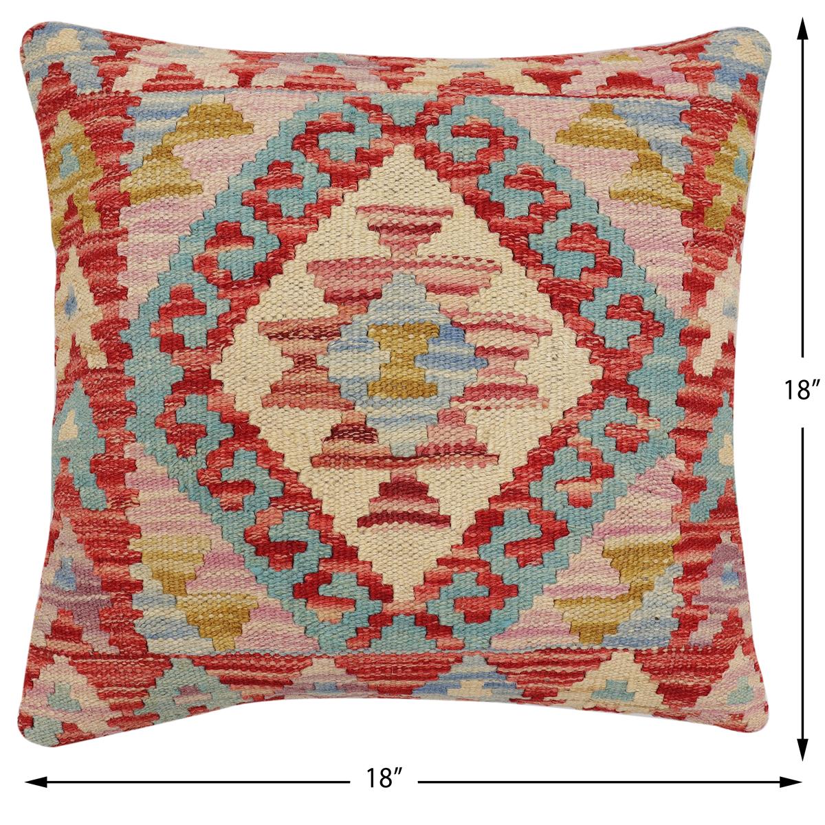 handmade Traditional Pillow Red Blue Hand-Woven SQUARE 100% WOOL Hand woven turkish pillow2' x 2'