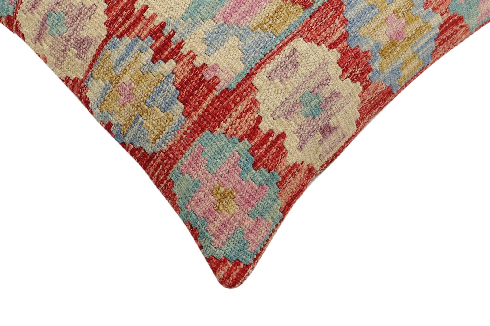 handmade Traditional Pillow Rust Blue Hand-Woven SQUARE 100% WOOL Hand woven turkish pillow2' x 2'