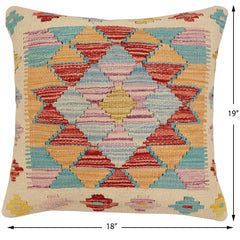 handmade Traditional Pillow Beige Rust Hand-Woven SQUARE 100% WOOL  Hand woven turkish pillow  2 x 2