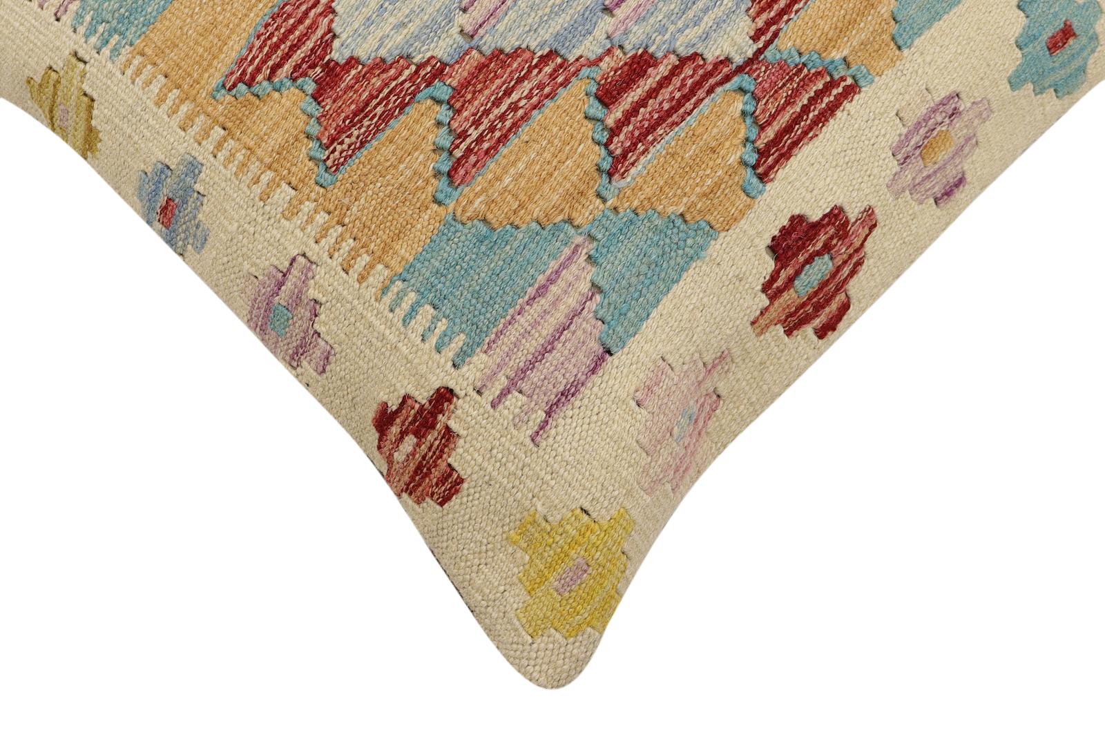 handmade Traditional Pillow Beige Rust Hand-Woven SQUARE 100% WOOL  Hand woven turkish pillow  2 x 2