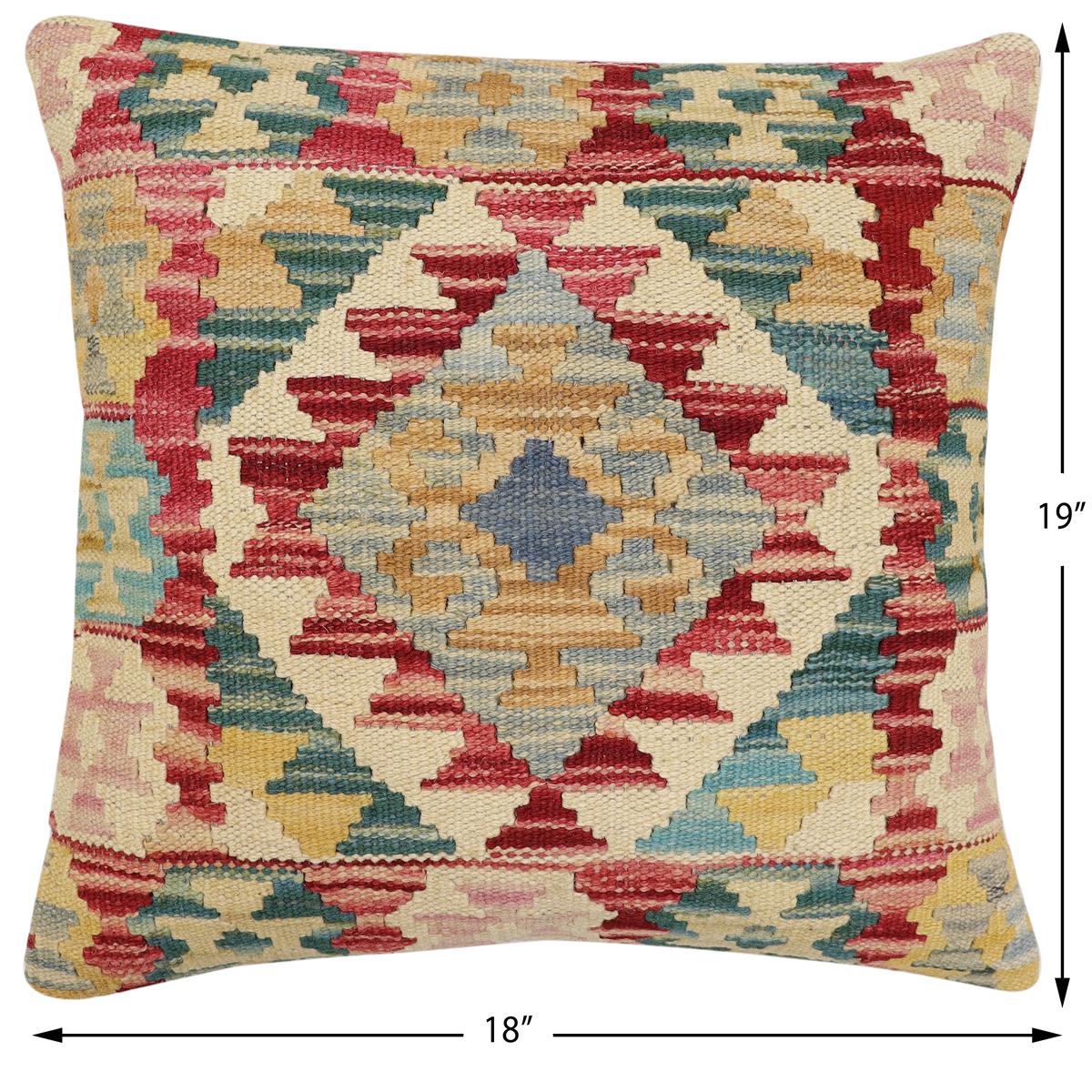 handmade Traditional Pillow Red Blue Hand-Woven SQUARE 100% WOOL  Hand woven turkish pillow  2 x 2