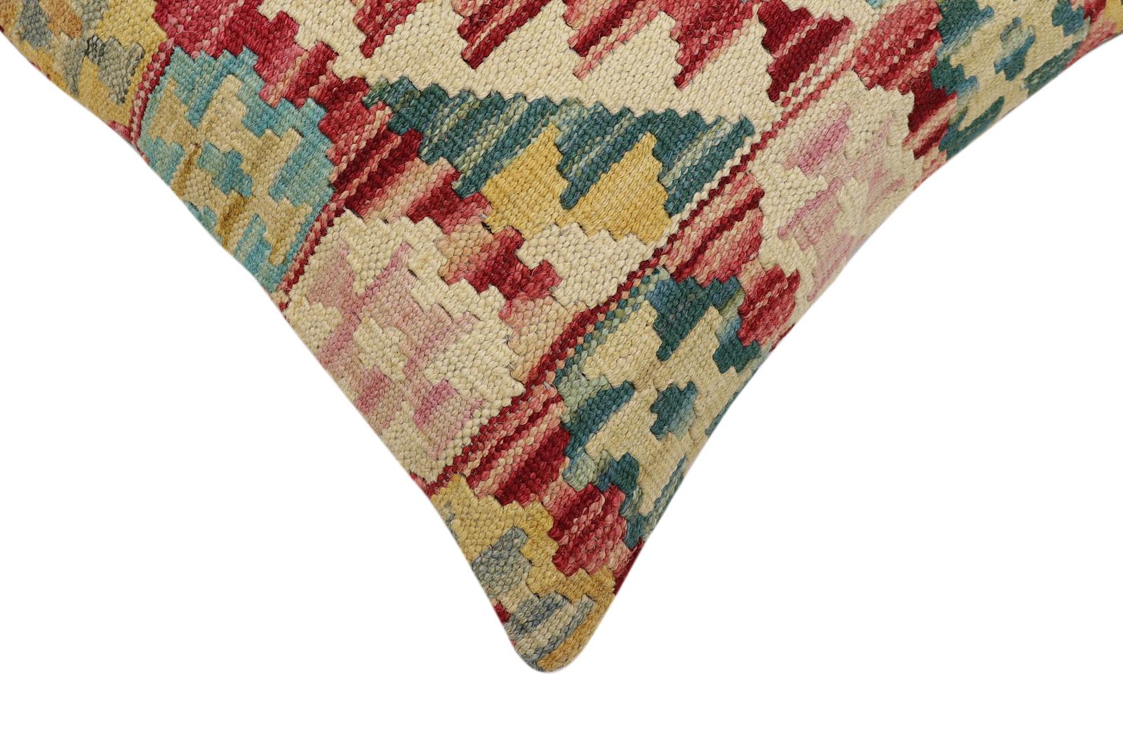 handmade Traditional Pillow Red Blue Hand-Woven SQUARE 100% WOOL  Hand woven turkish pillow  2 x 2