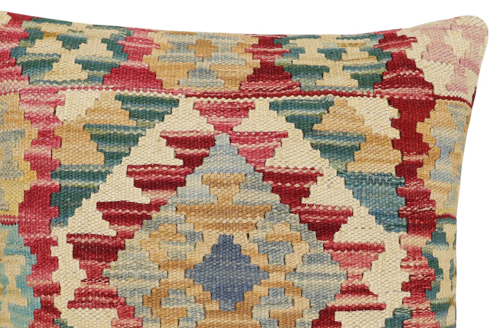 handmade Traditional Pillow Red Blue Hand-Woven SQUARE 100% WOOL  Hand woven turkish pillow  2 x 2