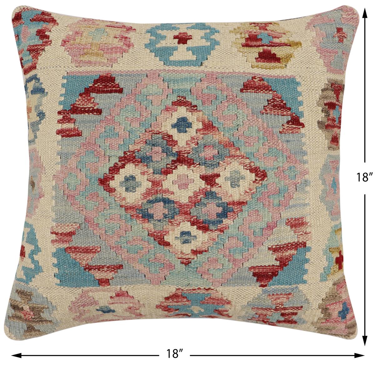 handmade Traditional Pillow Blue Red Hand-Woven SQUARE 100% WOOL  Hand woven turkish pillow  2 x 2