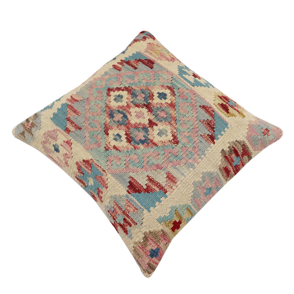 handmade Traditional Pillow Blue Red Hand-Woven SQUARE 100% WOOL  Hand woven turkish pillow  2 x 2